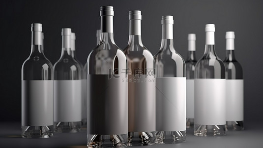 优雅的白色标签酒瓶的灰色背景模型非常适合酒厂和饮料促销 3D 渲染