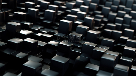 抽象背景中黑色金属立方体波浪形的 3D 插图