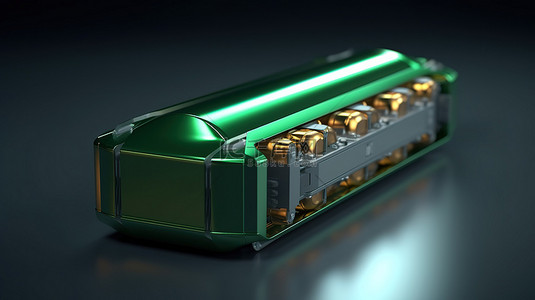 远程电动汽车锂离子电池概念的 3D 渲染