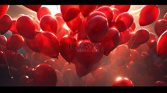 红色气球编号二号的 3d 渲染，由充满活力的气球制作而成