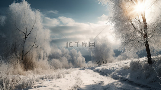 玩耍的男孩背景图片_冬季暖阳雪地白色背景