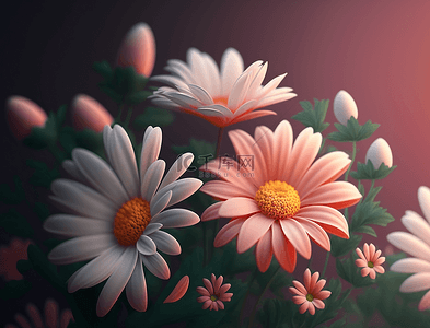 小雏菊粉色白色可爱的植物花卉背景