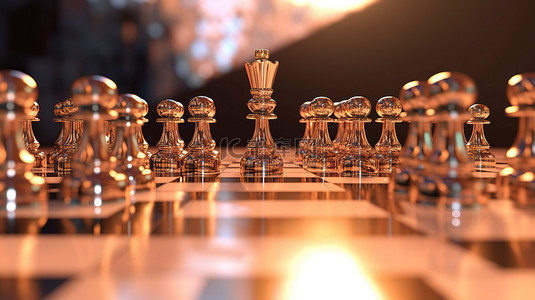 商业营销国际象棋的抽象 3D 渲染