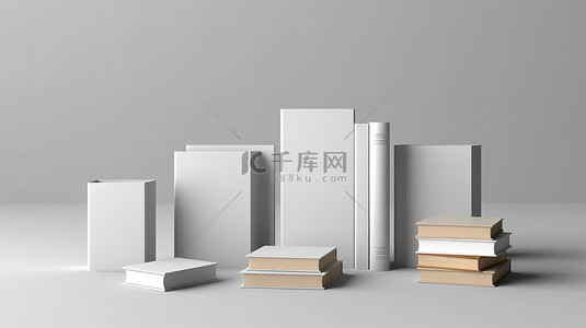 一套 3D 渲染的空白商业样机书籍封面