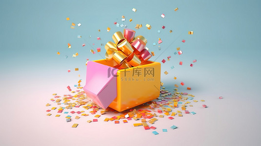 揭晓您的奖励，赚取积分，并对打开的礼品盒 3D 渲染概念感到惊讶