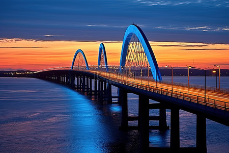 深圳跨海大桥背景图片_夕阳下的跨海大桥