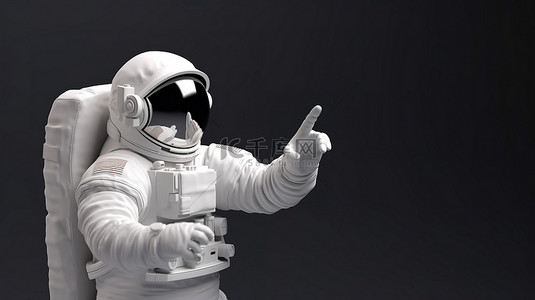 教育ppt封面背景图片_宇航员手指着白色横幅的 3D 插图设计