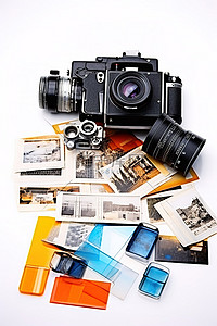 相机胶片背景图片_jirokodakazan 的照片相机胶片条胶片条和白色背景上的塑料支架
