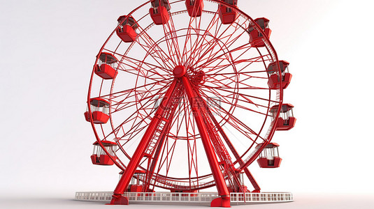色轮背景图片_白色孤立背景下红色 3D 摩天轮的特写
