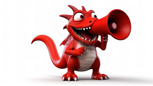 厚脸皮的红色恐龙用扩音器分享邪恶的信息
