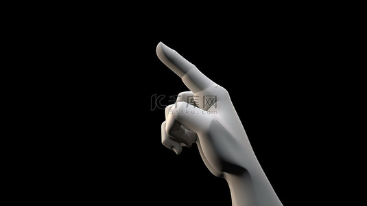 用 3D 渲染的卡通手用手指指向左侧或点击某物