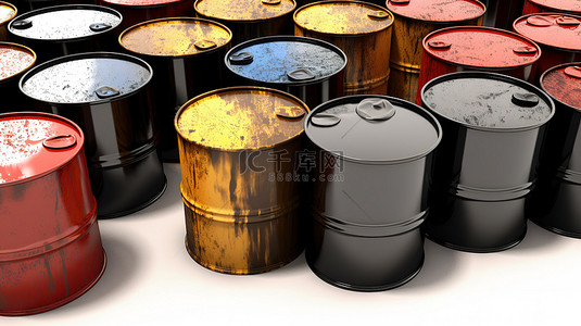 3D 白色背景模型上显示的石油桶价格飙升