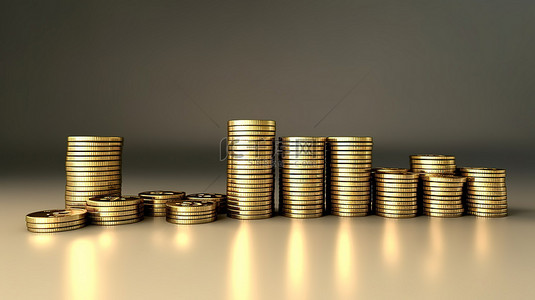 财务背景图片_3d 用硬币堆和箭头渲染财务成功和增长的插图