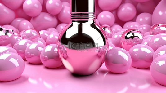 金属柱背景图片_具有抽象几何形状的金属粉红色液体瓶的 3D 渲染