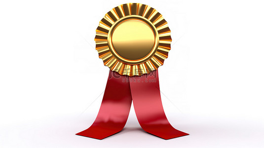 奖章第一名背景图片_白色背景 3D 渲染金色奖杯与红丝带玫瑰花结成就奖
