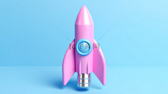粉红色背景，蓝色玩具火箭样机