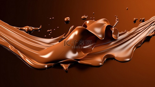 m豆巧克力豆背景图片_棕色背景下融化巧克力的 3D 渲染，带有文本空间