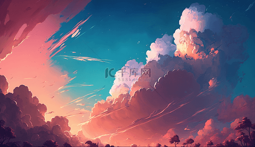 卡通边框图案背景图片_云朵漂浮云朵天空创意图案彩色背景装饰插画