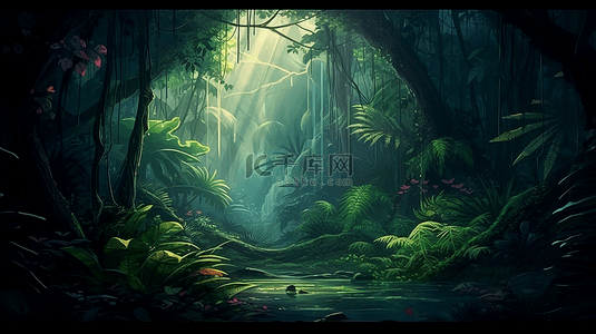 绿色生态环保插画背景图片_热带雨林环境自然生态风景