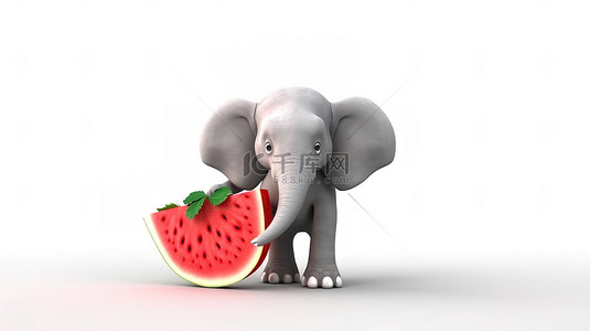 异想天开的 3D 大象拿着甘美的草莓和空的招牌