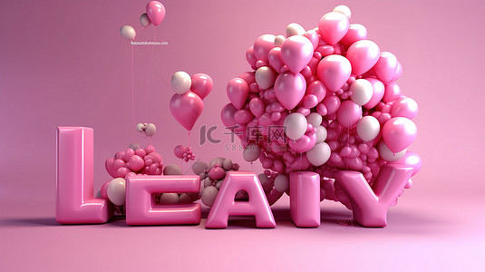 3d 渲染粉红色背景与二月刻字