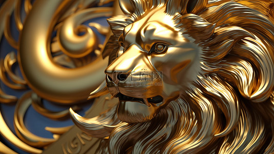 狮子座金色黄道十二宫的 3d 特写图