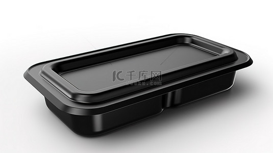 空包背景图片_白色背景 3D 渲染上的空白标签空黑色塑料食品容器托盘包装