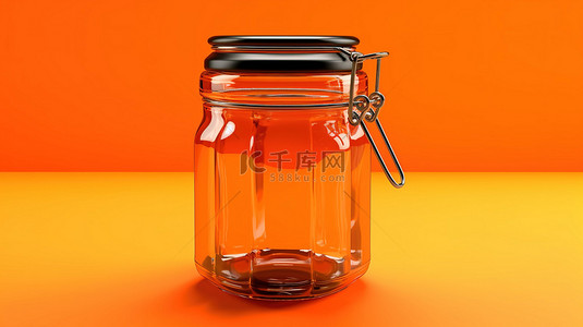 卡通罐子背景图片_在充满活力的橙色背景下以单色色调玻璃罐的 3D 渲染