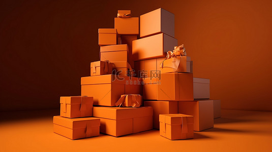 橙色主题商业设计 3d 堆叠礼盒