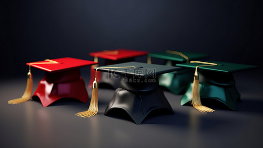 学术背景图片_各种 3D 渲染毕业帽