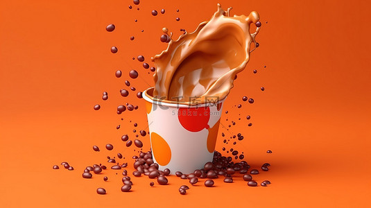 塑料杯中咖啡的简约食品设计 3D 渲染
