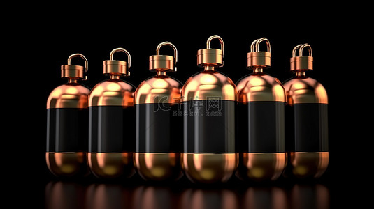 易燃易爆标志背景图片_黑色背景下气瓶的 3d 渲染隔离