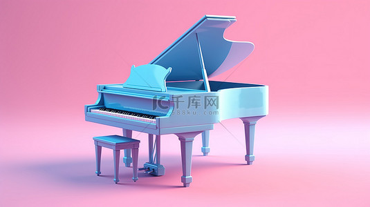 和谐的旋律，粉红色背景上双音蓝色钢琴的 3D 渲染，具有音乐概念