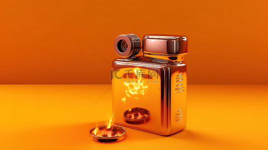 塑料瓶卡通背景图片_橙色背景下单色打火机液体的 3D 渲染