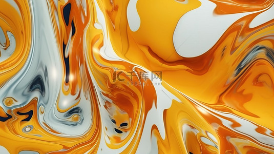 花背景图片_大理石图案中橙色墨水的抽象背景 3D 渲染