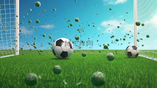 3d 模拟中的足球层叠到足球场框架背景上