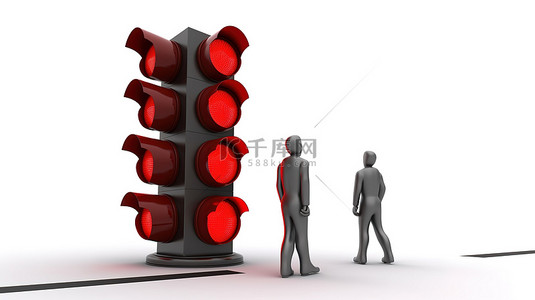信号标志背景图片_白色背景上 3d 图形持有的红色交通灯
