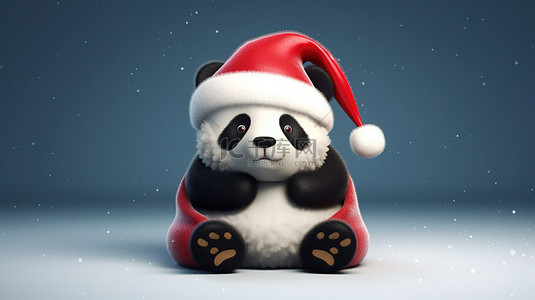 戴着熊猫吉祥物的圣诞老人帽子的 3d 渲染