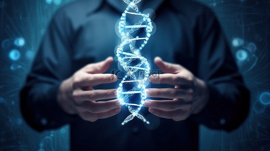 医生持有带有 DNA 的染色体的 3D 渲染