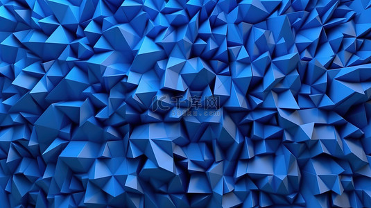 现代时尚 3D 渲染背景蓝色多边形在低聚三角形中振荡