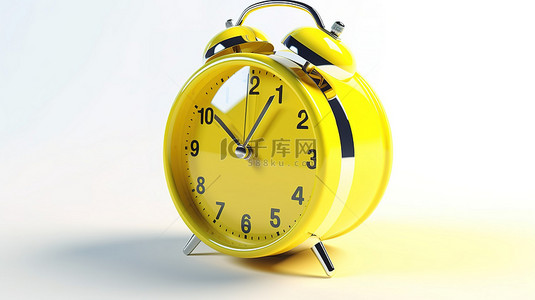 手表图标背景图片_白色背景，带有黄色闹钟的 3D 图标