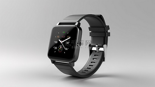 小程序背景图片_时尚的黑色智能手表模型，带有空白屏幕和带子，靠近白色背景 3D 渲染