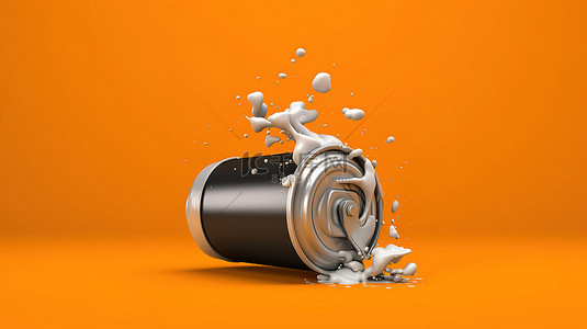 涂鸦瓶子背景图片_3D 渲染单色喷漆可以反对充满活力的橙色背景