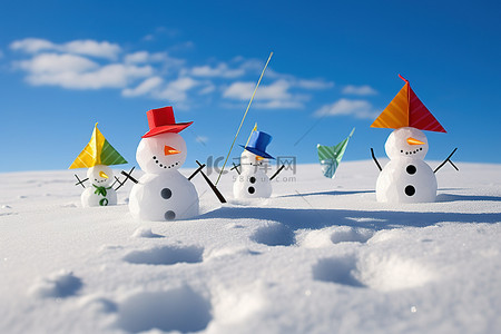 风筝背景图片_雪地上放着风筝的雪人