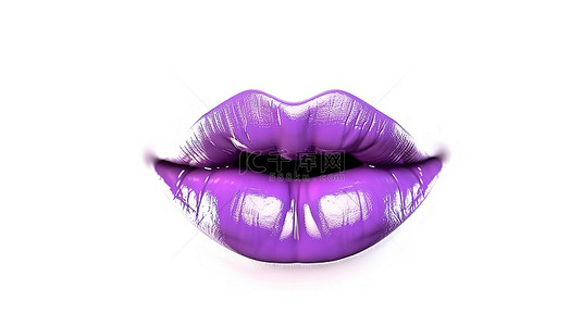 卡通时尚女士背景图片_亲吻手势的 3D 渲染显示白色背景上带有紫色口红的女性嘴唇