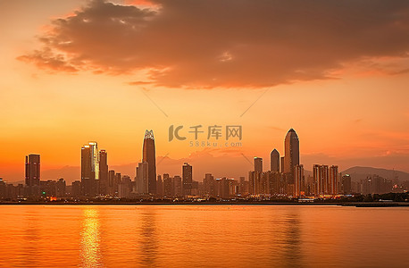 普吉岛背景图片_普吉岛日落时的香港天际线
