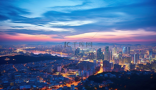 夜景天空背景图片_从新加坡市中心山顶欣赏城市景观
