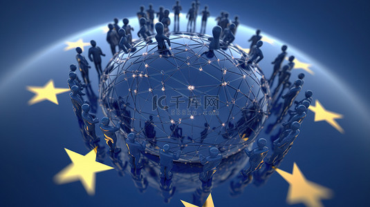 中心银行背景图片_3d 插图欧洲人物概念通过 eth 连接和交易