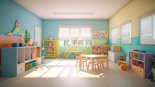 幼儿园背景图片_以 3d 呈现的内部幼儿园班级