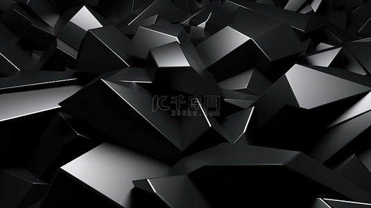 3d 渲染中具有现代形状黑色抽象背景的垃圾表面